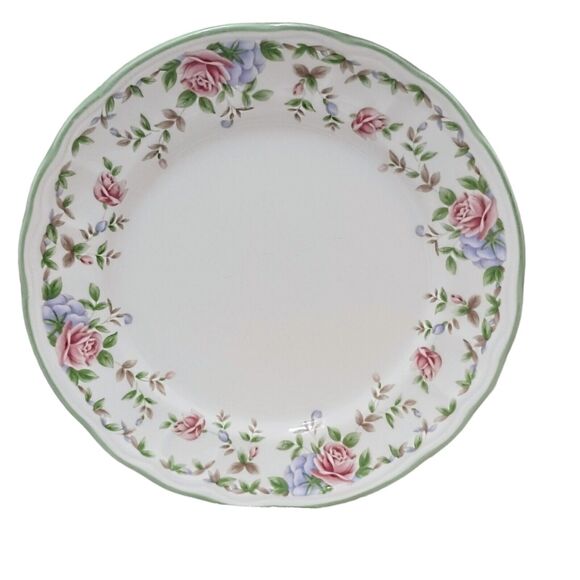 Epoch MORNING ROSE Salad Plate Floral Roses Green Scalloped Cottage Replacement - Picture 4 of 10